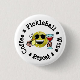 Koffie, Pickleball, Wijn, Pickleball Addict herhal Ronde Button 3,2 Cm
