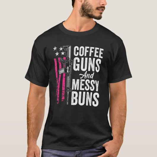 koffie - Pistolen en messenbuns - roze AR15 USA Fu T-shirt (Voorkant)