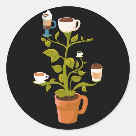 Koffie-Plant Ronde Sticker (Voorkant)