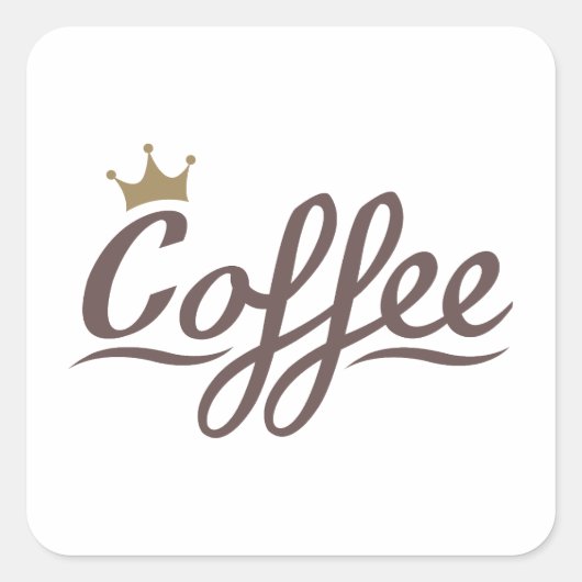 Koffie Queen Design - Bruin Script + Gouden kroon Vierkante Sticker (Voorkant)