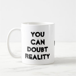 Koffie, realiteit en twijfel grap  koffiemok