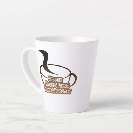 Koffie redt levens zwart en bruin latte mok (Linkerhoek)