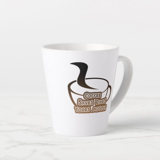 Koffie redt levens zwart en bruin latte mok (Rechterhoek)