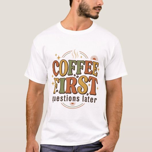 Koffie Retro 70s Typografie T-shirt (Voorkant)
