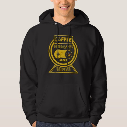 Koffie Retro Games Slaap Herhalen - Gamer Hoodie (Voorkant)