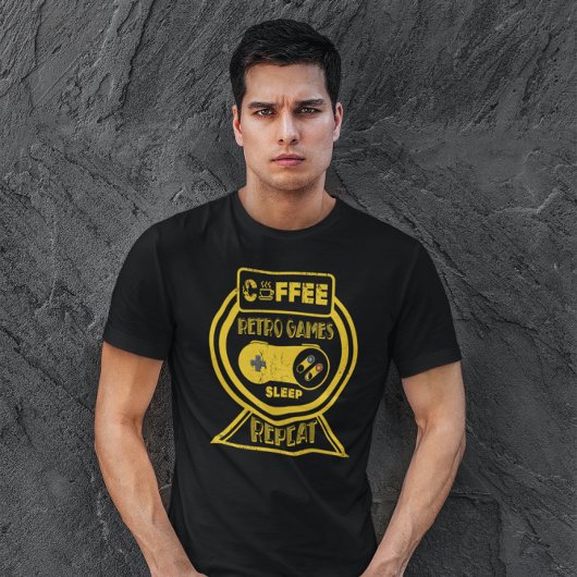 Koffie Retro Gane Slaap Herhalen - Videospel T-shirt