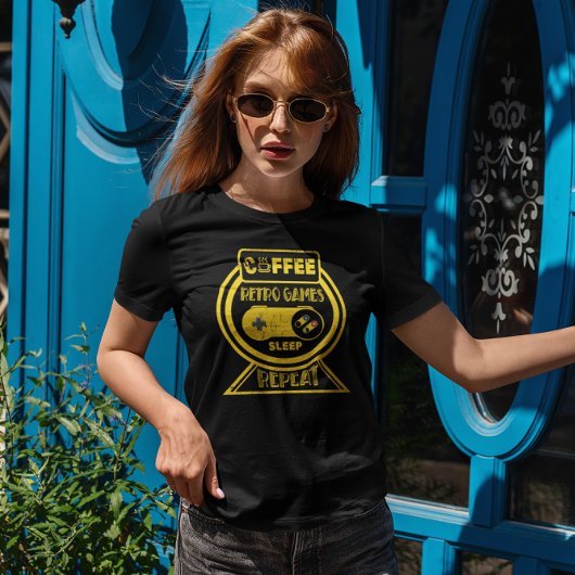 Koffie Retro Gane Slaap Herhalen - Videospel T-shirt