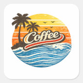 Koffie Retro Zonsondergang Design Vierkante Sticker (Voorkant)