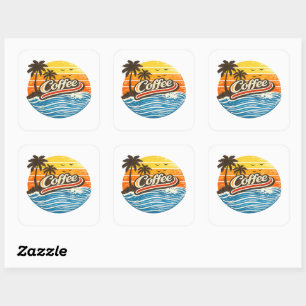 Koffie Retro Zonsondergang Design Vierkante Sticker