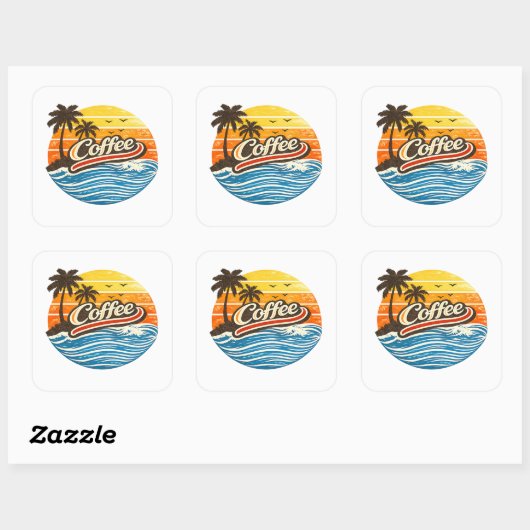 Koffie Retro Zonsondergang Design Vierkante Sticker (Vel)