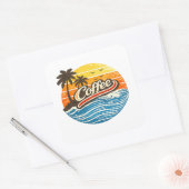 Koffie Retro Zonsondergang Design Vierkante Sticker (Envelop)