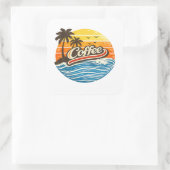 Koffie Retro Zonsondergang Design Vierkante Sticker (Tas)