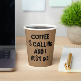 Koffie roept en ik moet gaan Papieren bekertje Bekers