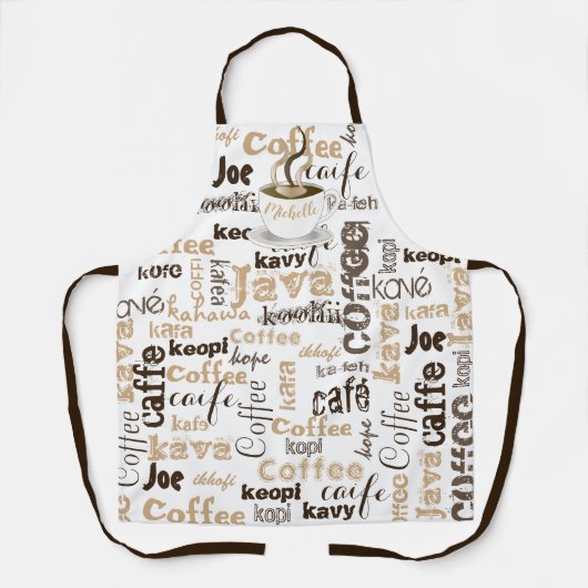 Koffie rond de wereldnaam schort (Voorkant)