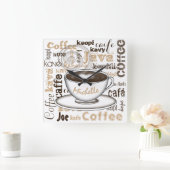 Koffie rond de wereldnaam vierkante klok (Huis)