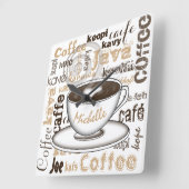 Koffie rond de wereldnaam vierkante klok (Hoek)