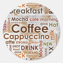 Koffie Ronde Sticker, 3 inch (vel van 6)