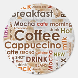 Koffie Ronde Sticker, 3 inch (vel van 6) Sticker