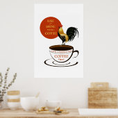  koffie, rooster en beker koffie poster (Keuken)