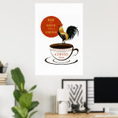 koffie, rooster en beker koffie poster (Thuiskantoor)