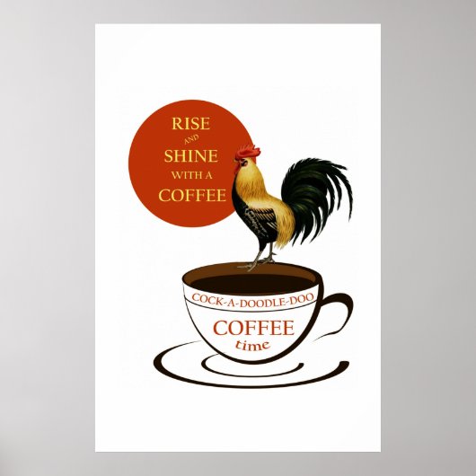  koffie, rooster en beker koffie poster (Voorkant)