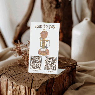 Koffie SCAN OM TE BETALEN QR Vintage Espresso Wate Reclamebord Met Voetstuk