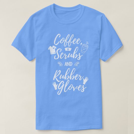 Koffie scrubs en rubber handschoenen helder t-shirt (Design voorkant)