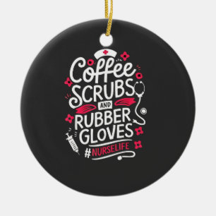 Koffie Scrubs en Rubber Handschoenen Verpleegster Keramisch Ornament