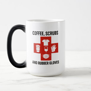 Koffie, scrubs en rubberen handschoenen Mok