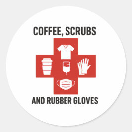 Koffie, scrubs en rubberen handschoenen Sticker