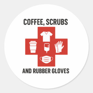 Koffie, scrubs en rubberen handschoenen Sticker