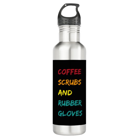 Koffie scrubs & rubber handschoenen verpleegkundig waterfles  (Voorkant)