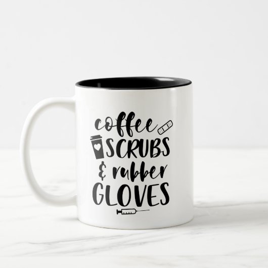 Koffie scrubs rubberen handschoenen word art monog tweekleurige koffiemok (Links)