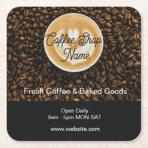 Koffie Shop Vierkant Papieren Onderzetter   Cafe D