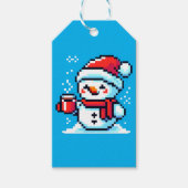 Koffie Sneeuwman - Gezellige Pixel Art Christmas D Cadeaulabel (Voorkant)