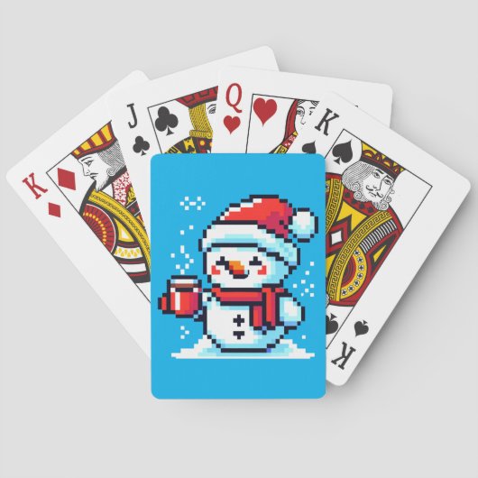 Koffie Sneeuwman - Gezellige Pixel Art Christmas D Pokerkaarten (Achterkant)