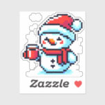 Koffie Sneeuwman - Gezellige Pixel Art Christmas D Sticker<br><div class="desc">Zelfs sneeuwpoppen hebben hun koffiecorrectie nodig! ☕⛄ Het ontwerp van de "Coffee Snowman" is voorzien van een pixel art sneeuwman die een feestelijk kerstkoffie pet draagt terwijl hij vrolijk een kopje koffie vasthoudt. Perfect voor koffieliefhebbers, winterliefhebbers en fans van gezellige vakantievibes, dit schattige en eigenzinnige ontwerp combineert feestelijke charme met...</div>