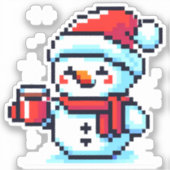 Koffie Sneeuwman - Gezellige Pixel Art Christmas D Sticker (Voorkant)