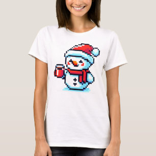 Koffie Sneeuwman - Gezellige Pixel Art Christmas D T-shirt