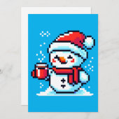 Koffie Sneeuwman - Gezellige Pixel Art Kerstontwer Feestdagenkaart (Voorkant / Achterkant)