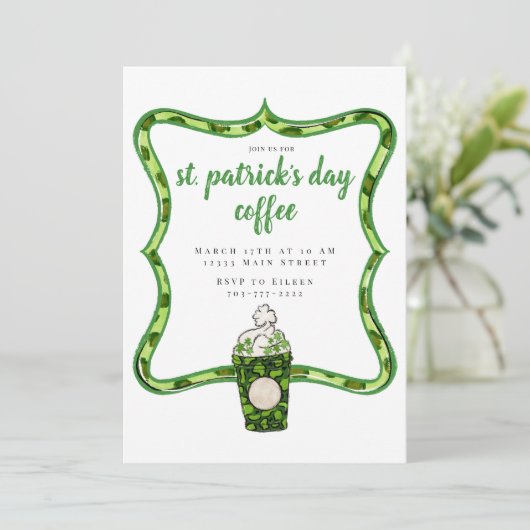 Koffie St Patrick's Day Party Kaart (Staand voorkant)