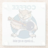 Koffie staat altijd op mijn hoofd gitaar uil Carto Glazen Onderzetter (Achterkant)