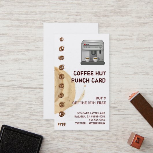 Koffie Stain- en Espresso-machinekamer Klantenkaartje (Voorkant / Achterkant in situ)