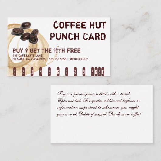 Koffie Stain Logo Drink Punch Card Klantenkaartje (Voorkant / Achterkant)