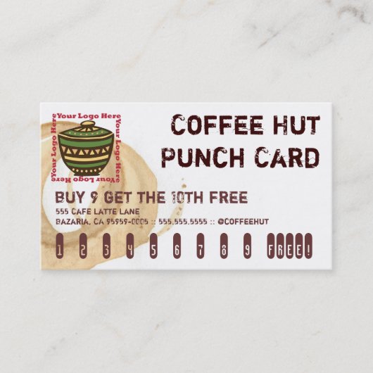 Koffie Stain Logo Drink Punch Card Klantenkaartje (Voorkant)