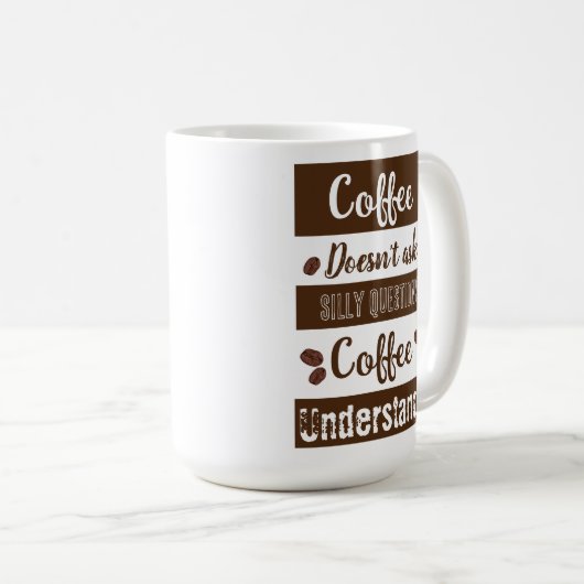 Koffie stelt geen Gekke vragen Koffiemok (Voorkant rechts)