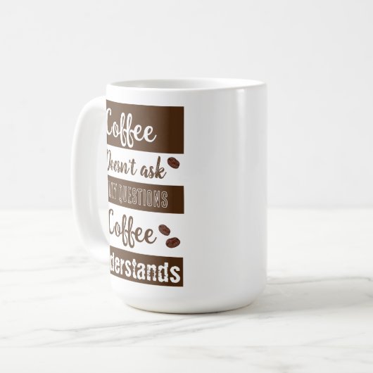 Koffie stelt geen Gekke vragen Koffiemok (Voorkant links)