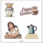 Koffie Sticker Set —4 retro/grappige koffie sticke (Vel)