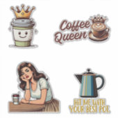Koffie Sticker Set —4 retro/grappige koffie sticke (Voorkant)