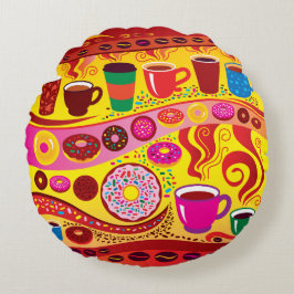 Koffie Swirl en Suiker Rush Rond Kussen